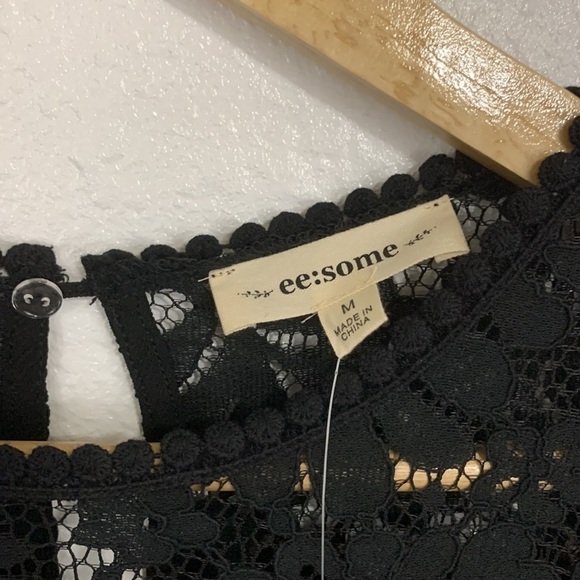 Contemporary Lace Black Linen Blend Knee Length Shift Dress Size M - Picture 4 of 7